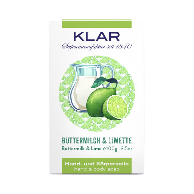 Klar Buttermilch- & Limettenseife 100 g, Cosmos zertifiziert, palmölfrei