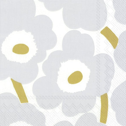 Marimekko Cocktail-Servietten UNIKKO WHITE SILVER 25 x 25 cm