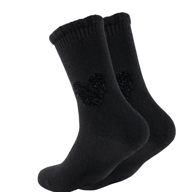 OOLEY Cashmere Elegance Socken Black mit Glitzerherz und gerafftem Bündchen