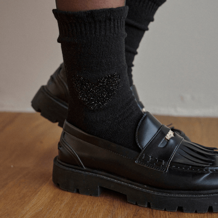 Schwarze OOLEY Damensocken mit 9 % Kaschmir und dekorativem Bündchen