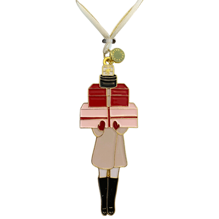 Eulenschnitt Baumschmuck Weihnachtsmädchen mit Geschenken