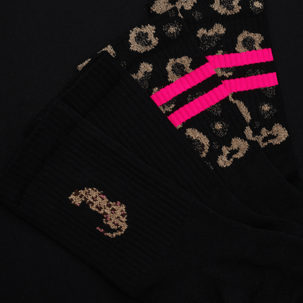 Paar weiße OOLEY Tennissocken mit Leoparden-Motiv, hergestellt in Italien