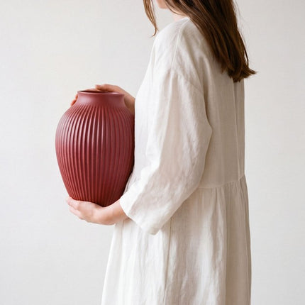 Knabstrup Vase Ripple soft cherry red 27 cm