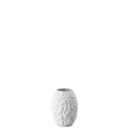Rosenthal Phi City Miniaturvase aus weißem mattem Porzellan, 10 cm, mit geometrischer 3D-Struktur