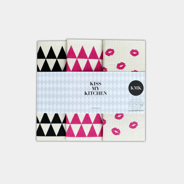 Kiss my Kitchen Schwammtuch 3er Set weiß pink schwarz