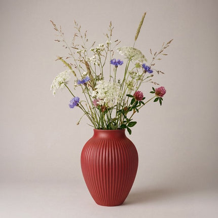 Knabstrup Vase Ripple soft cherry red 20 cm